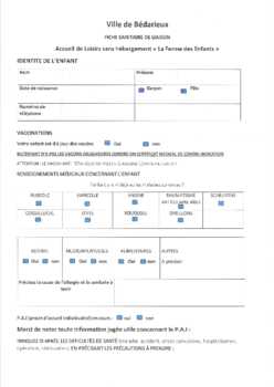 Fiche sanitaire de liaison ALSH