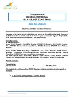 Compte rendu Conseil municipal 03-07-2020