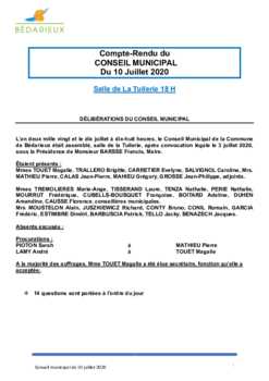 Compte rendu Conseil municipal 10-07-2020