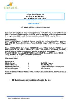 Compte-Rendu du Conseil Municipal du 22-09-2020